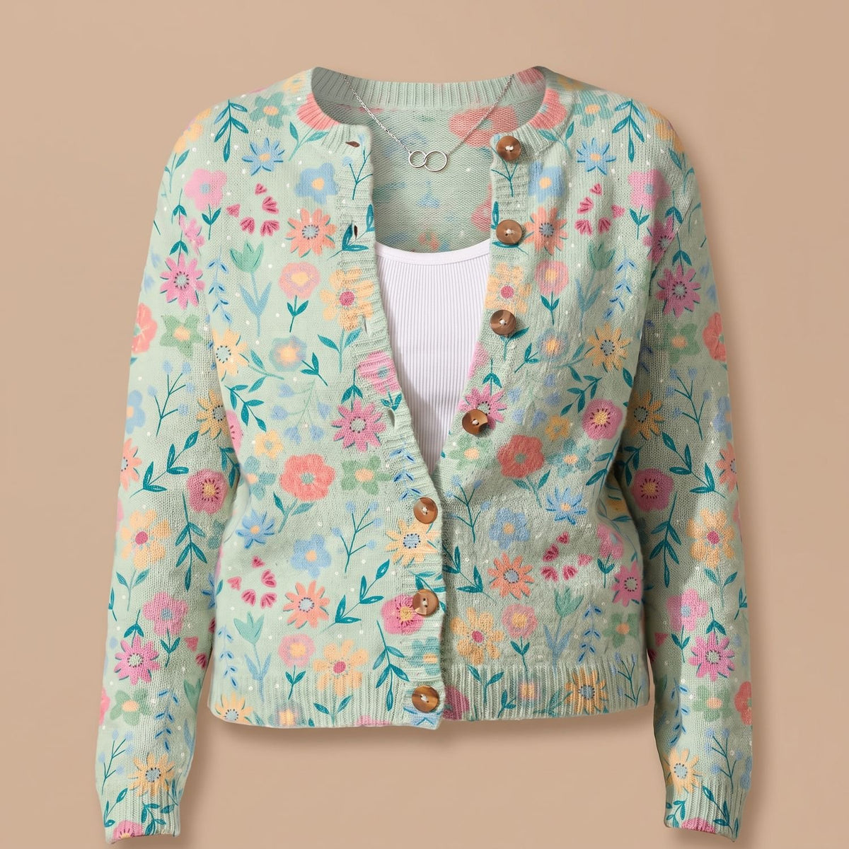Women's Relaxed Floral Knit Button-Up Cardigan