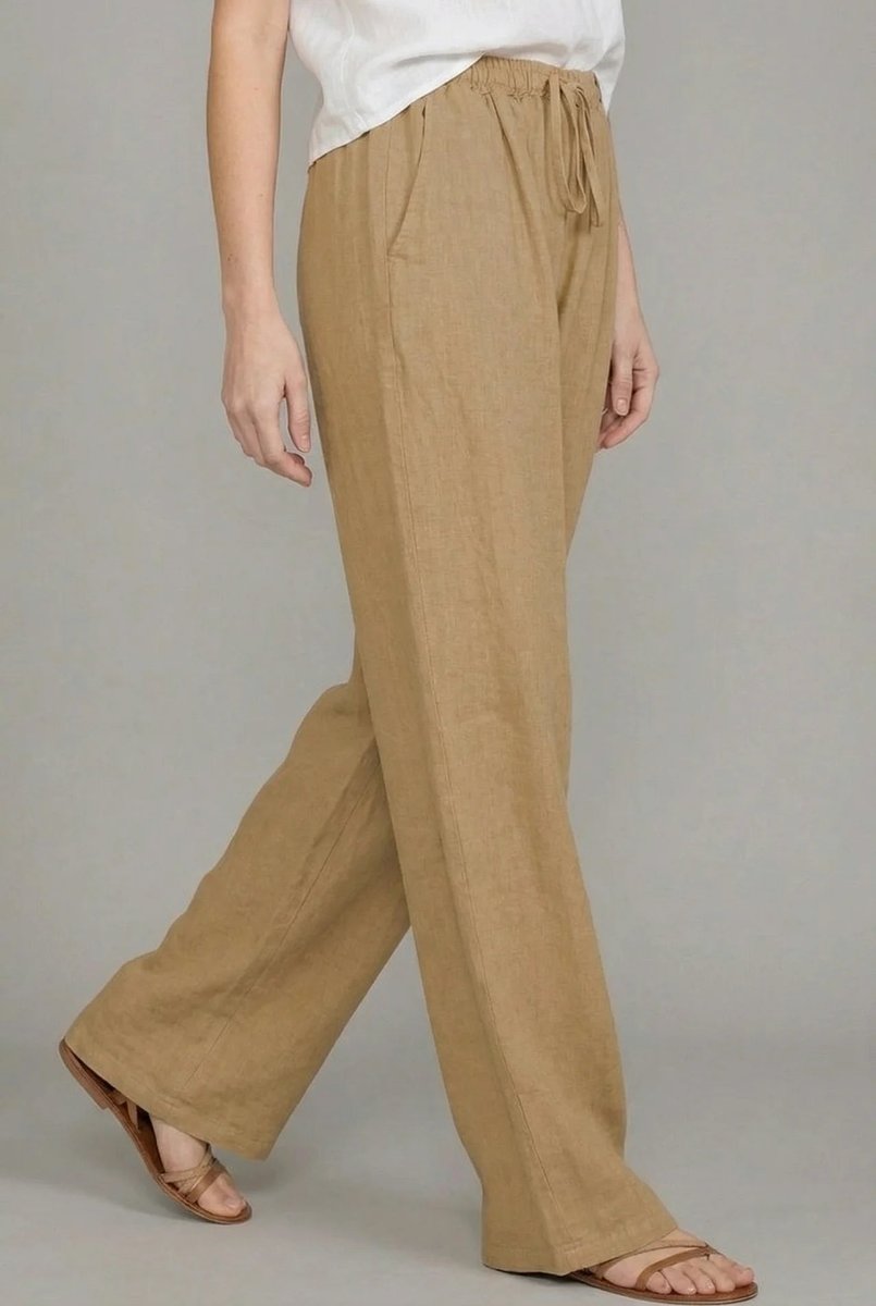 Women's Relaxed Linen Drawstring Wide Leg Trousers