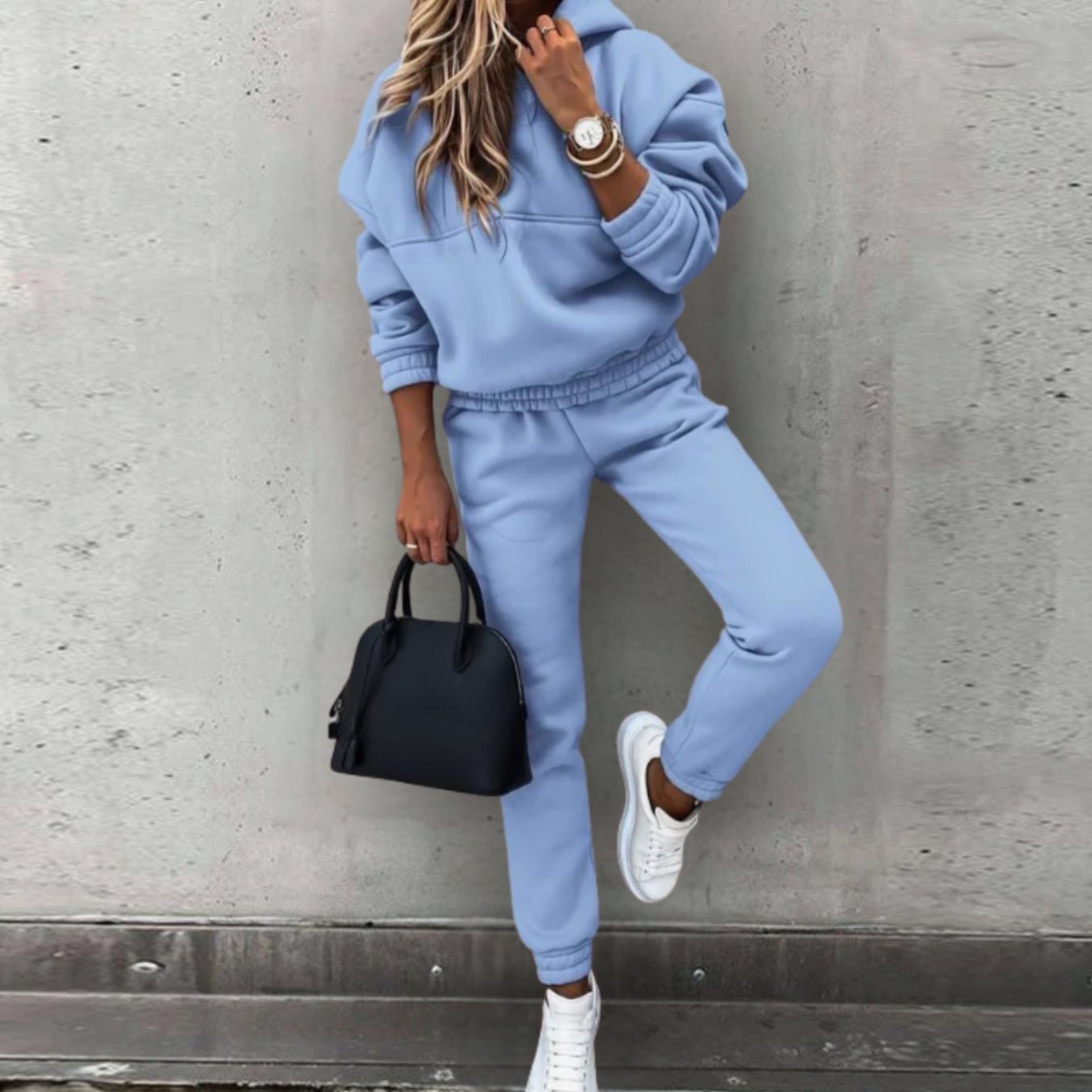 Women's Relaxed Stretch Fit Hoodie Joggers Matching Set - Blue