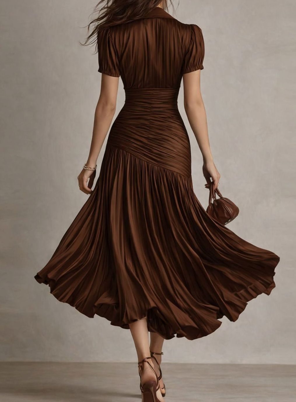 Women's Retro Striped Satin Midi Dress Short-Sleeve Collared