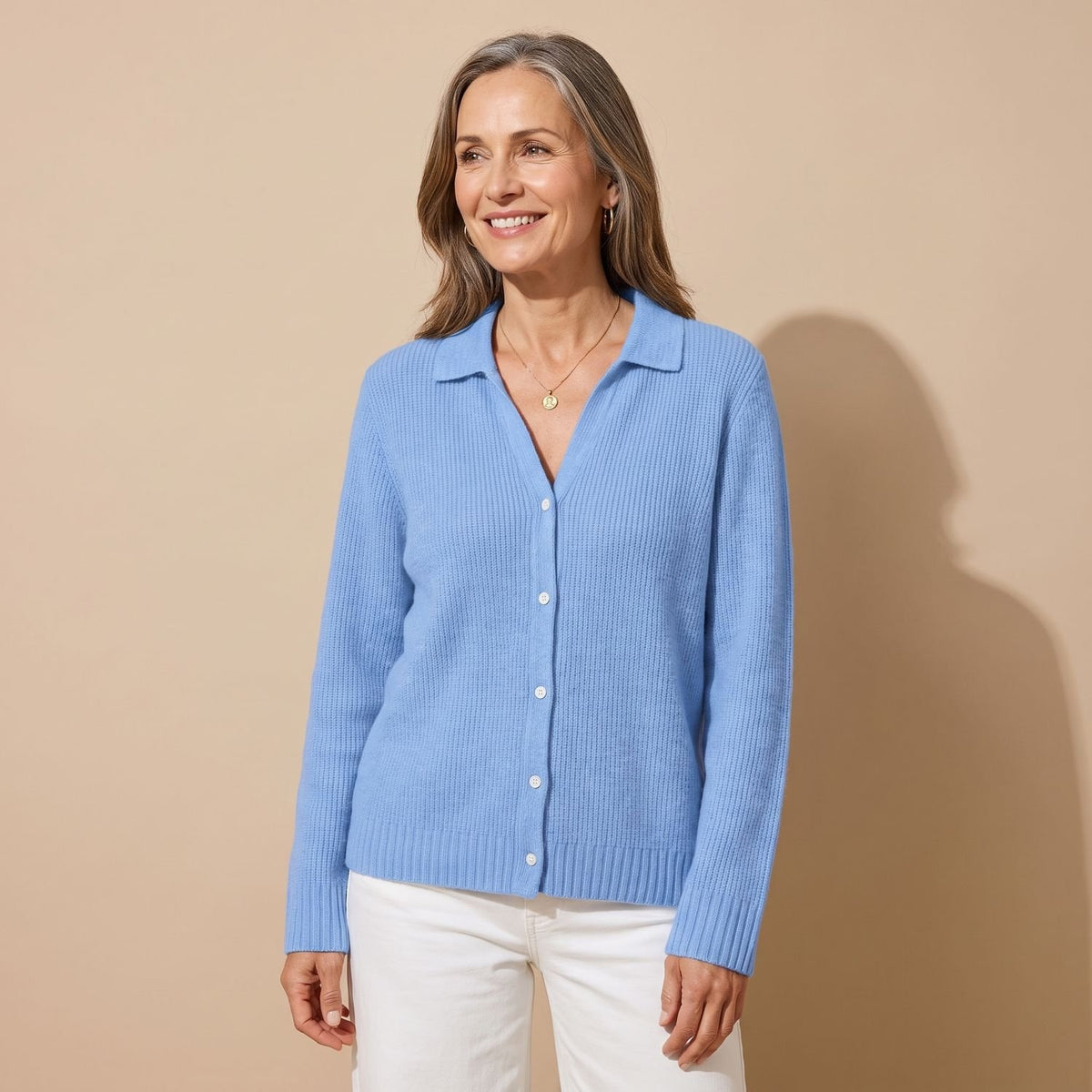 Women's Ribbed Button-Down Knit Cardigan Long Sleeve - Blue