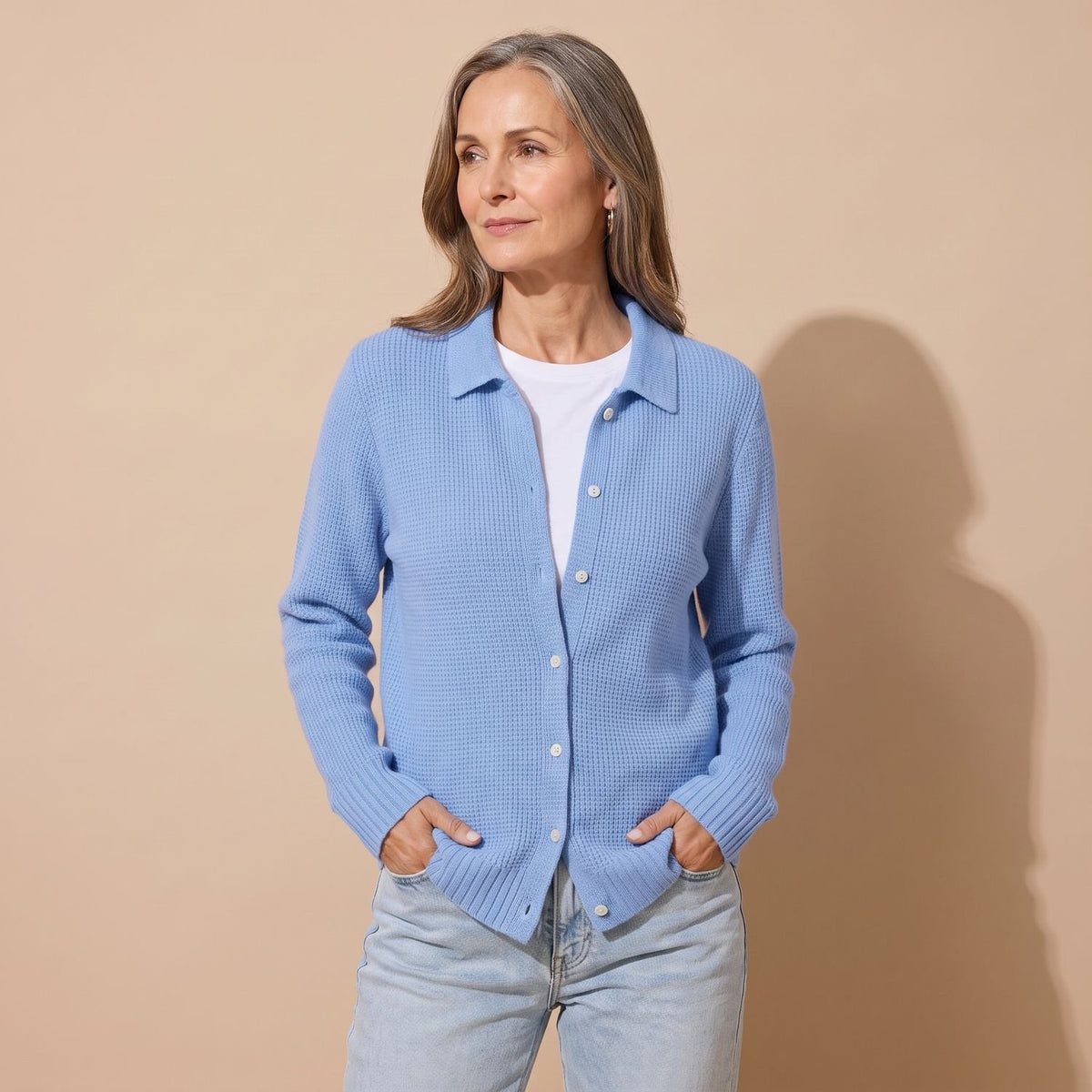 Women's Ribbed Button-Down Knit Cardigan Long Sleeve