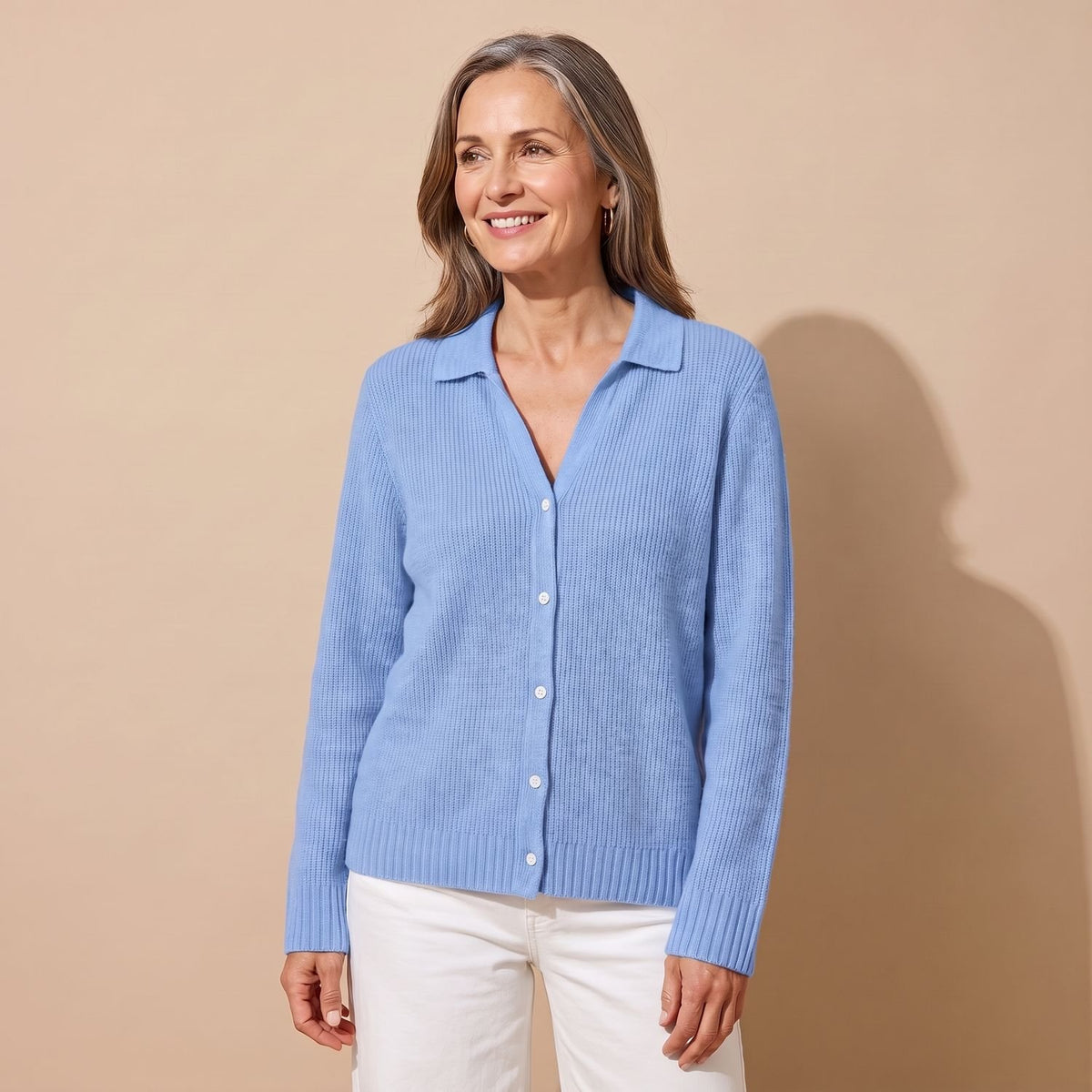 Women's Ribbed Button-Down Knit Cardigan Long Sleeve
