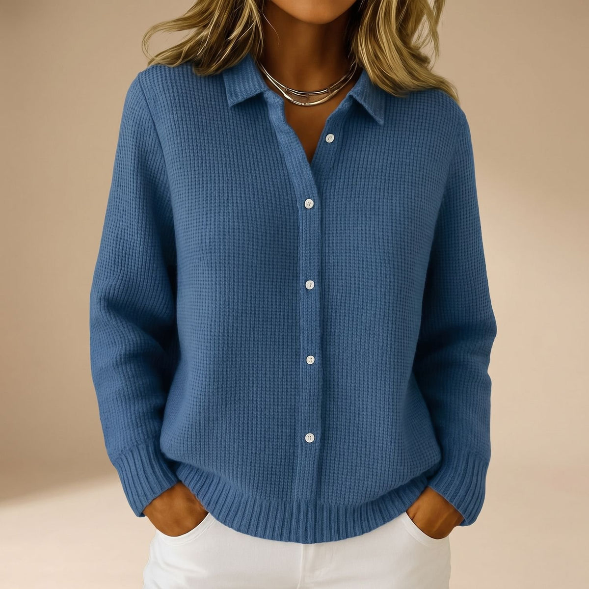 Women's Ribbed Button-Down Knit Cardigan Long Sleeve - Navy Blue