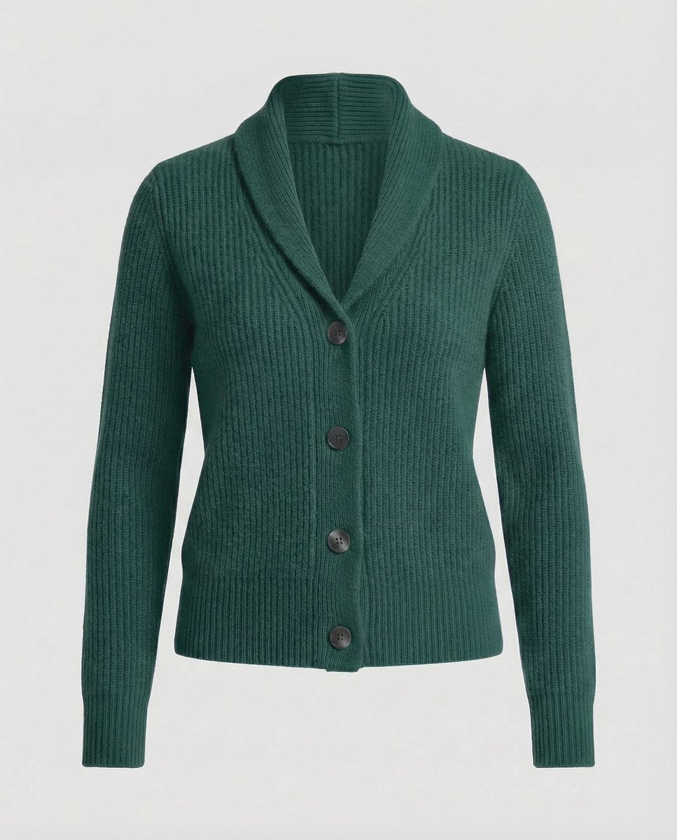 Women's Ribbed Knit Lapel Collar Button-Front Cardigan - Dark Green
