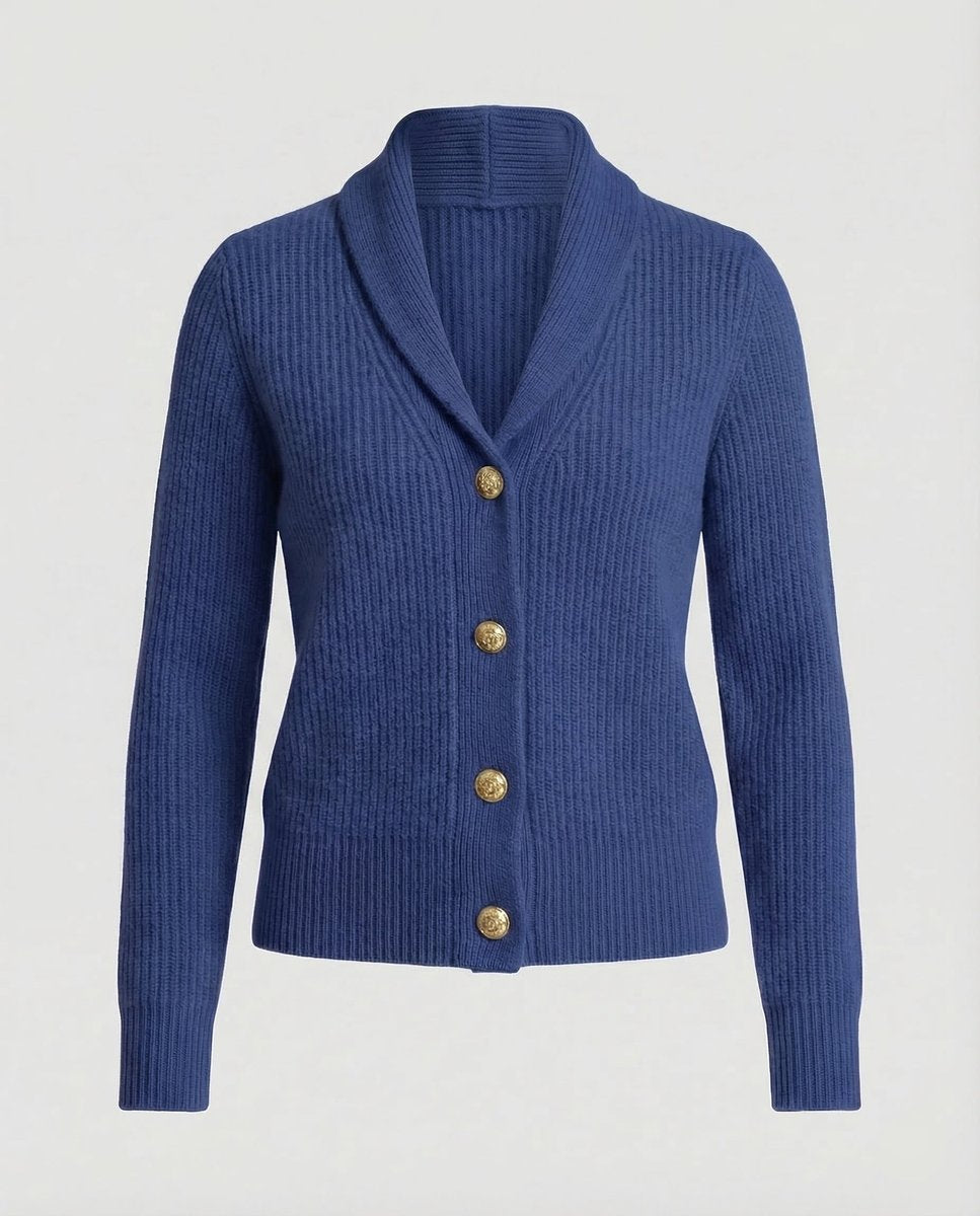 Women's Ribbed Knit Lapel Collar Button-Front Cardigan - Dark Blue