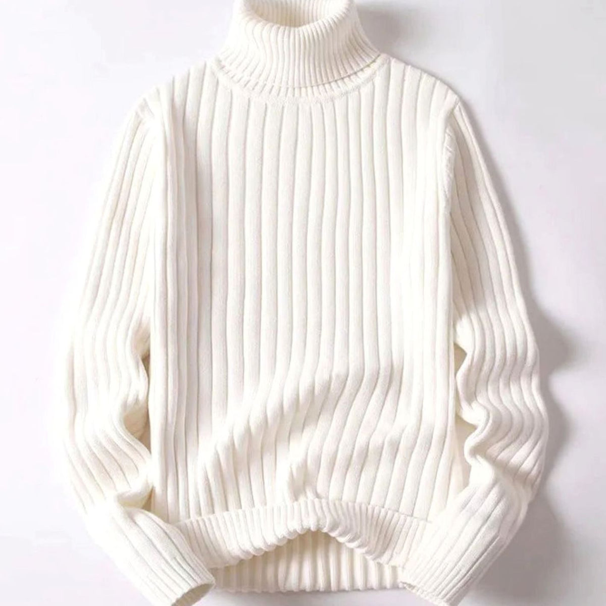 Women's Ribbed Roll Neck Jumper Turtleneck Knit Pullover - White