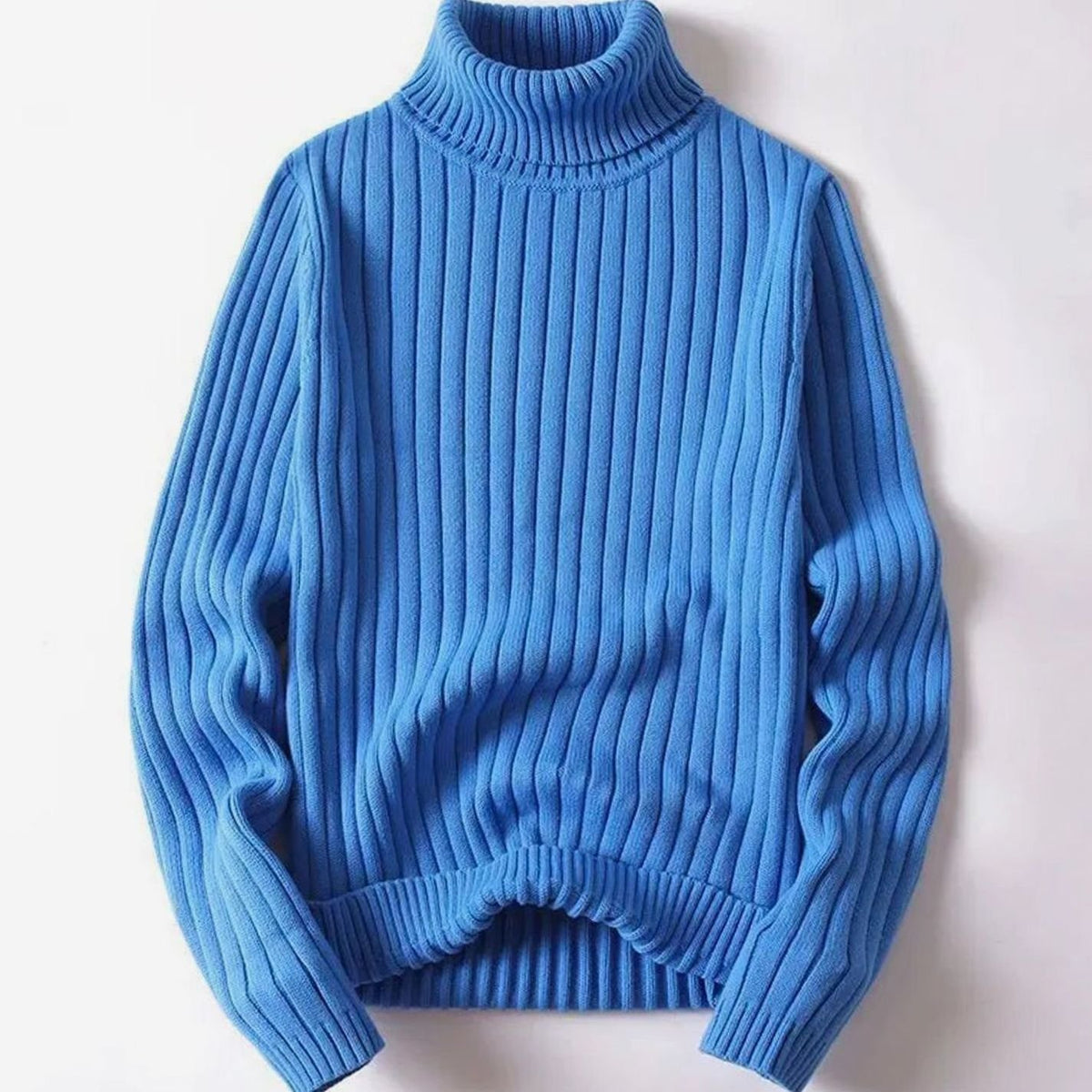 Women's Ribbed Roll Neck Jumper Turtleneck Knit Pullover - Blue