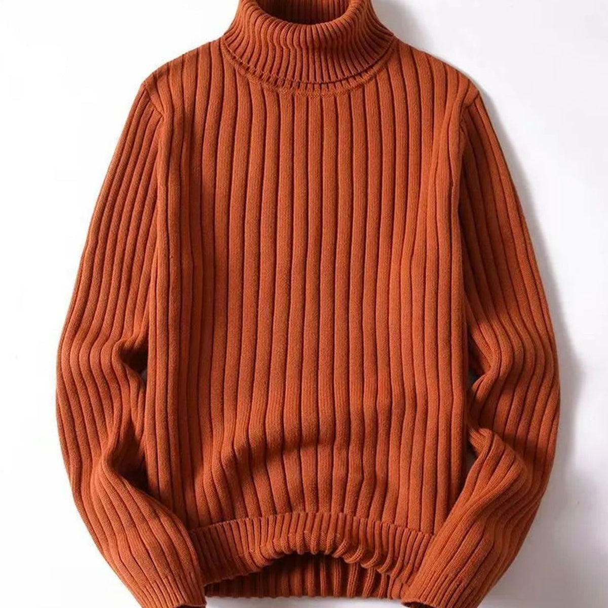 Women's Ribbed Roll Neck Jumper Turtleneck Knit Pullover - Orange