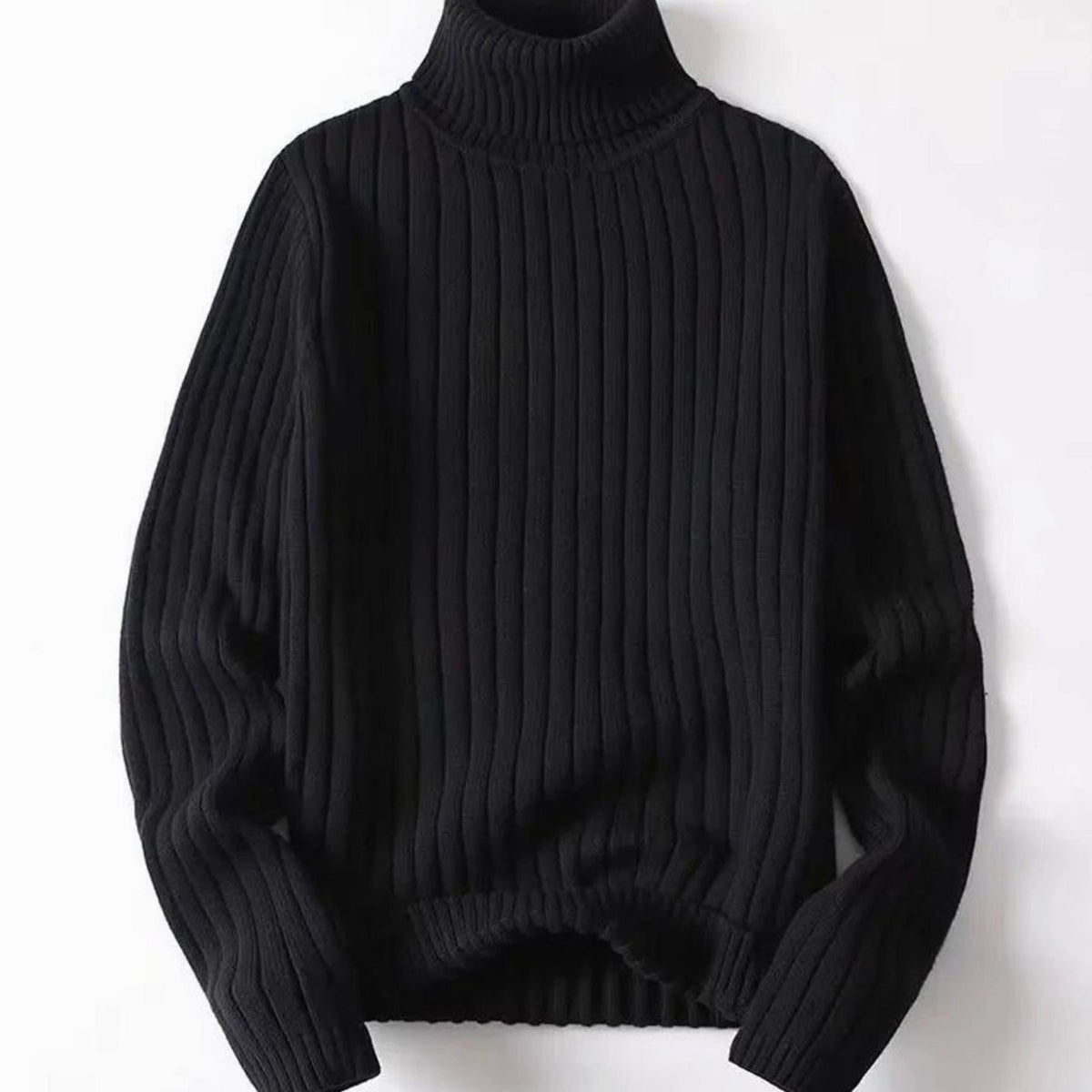 Women's Ribbed Roll Neck Jumper Turtleneck Knit Pullover - Black