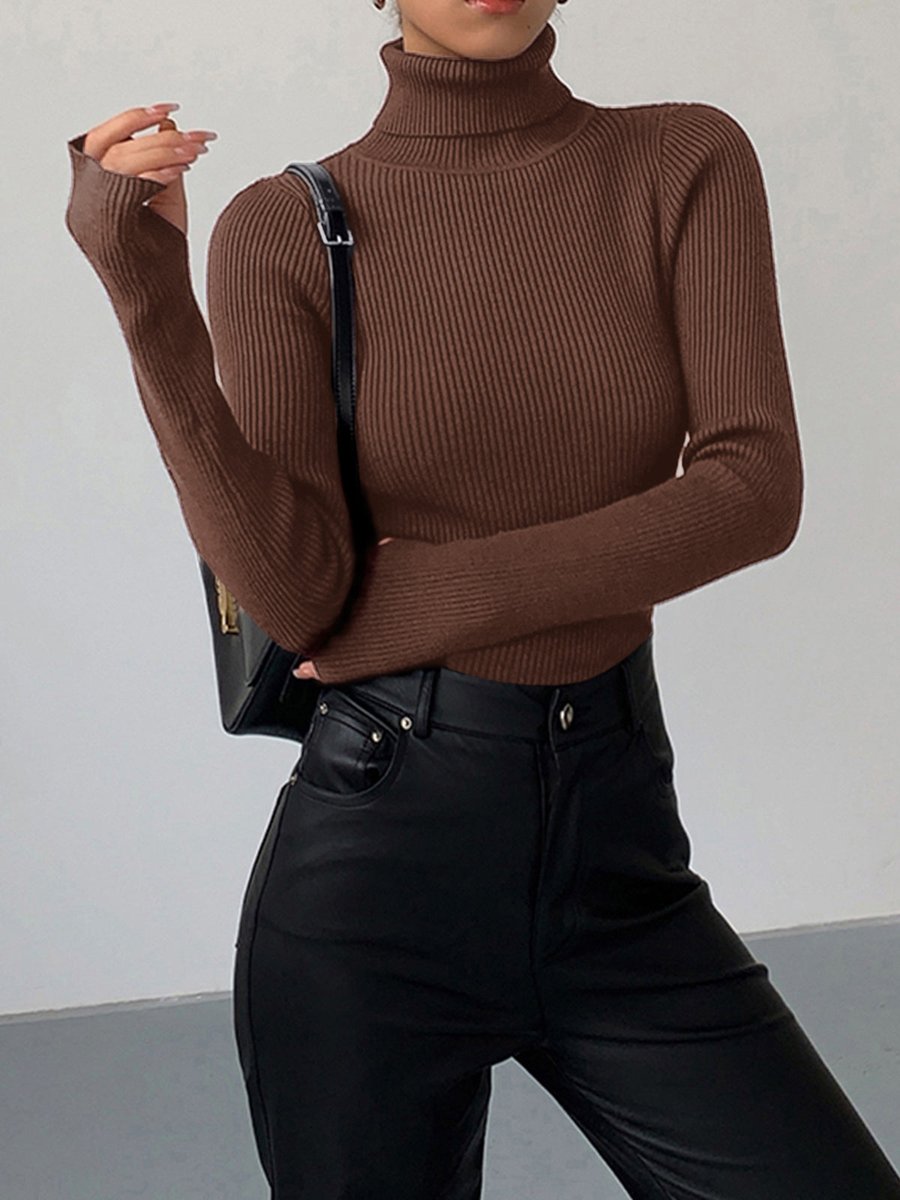 Women's Ribbed Turtleneck Fine Knit Sweater