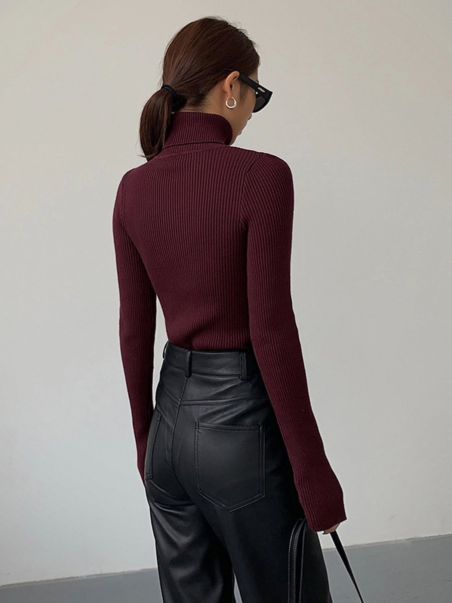 Women's Ribbed Turtleneck Fine Knit Sweater