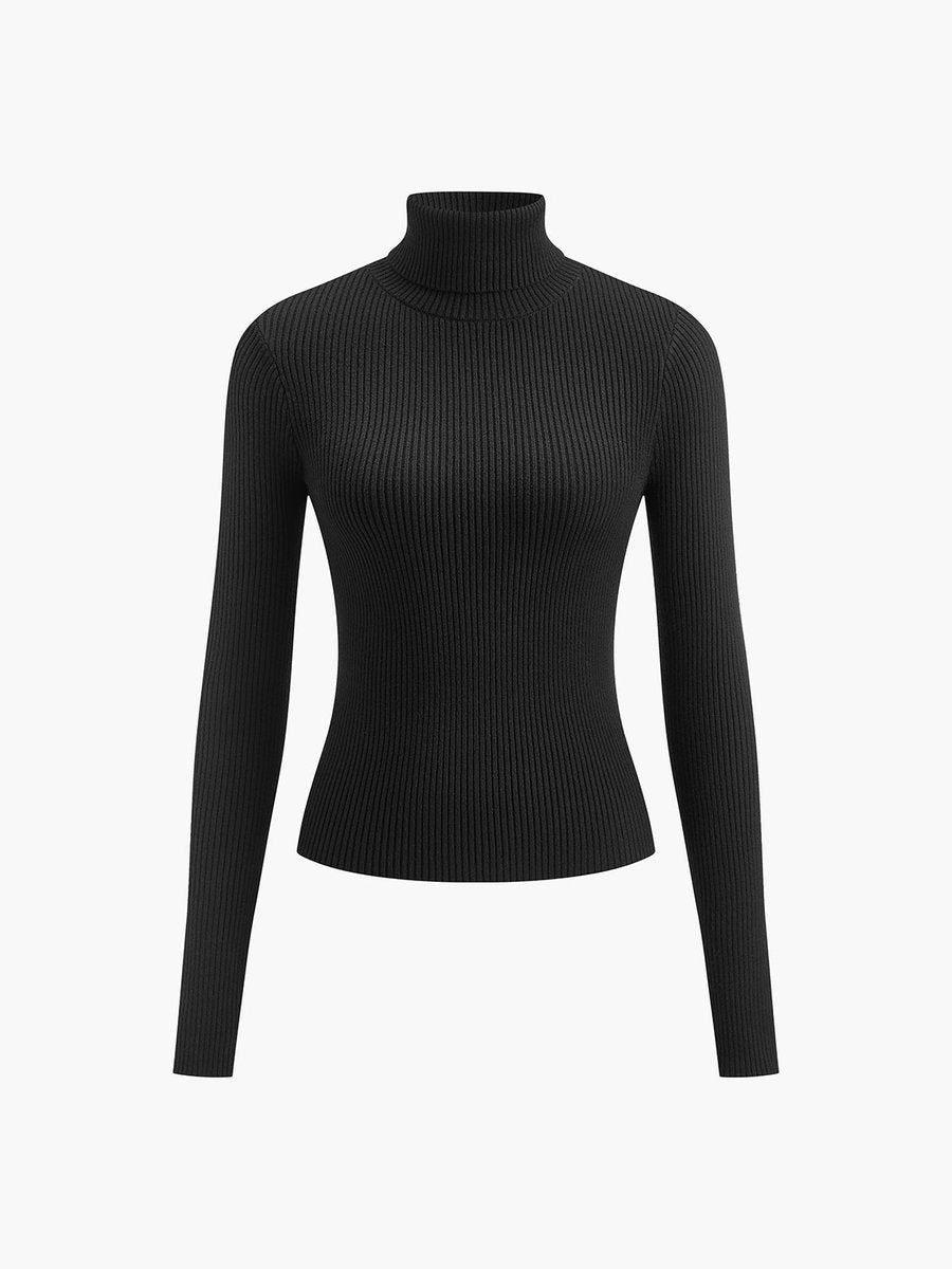 Women's Ribbed Turtleneck Fine Knit Sweater