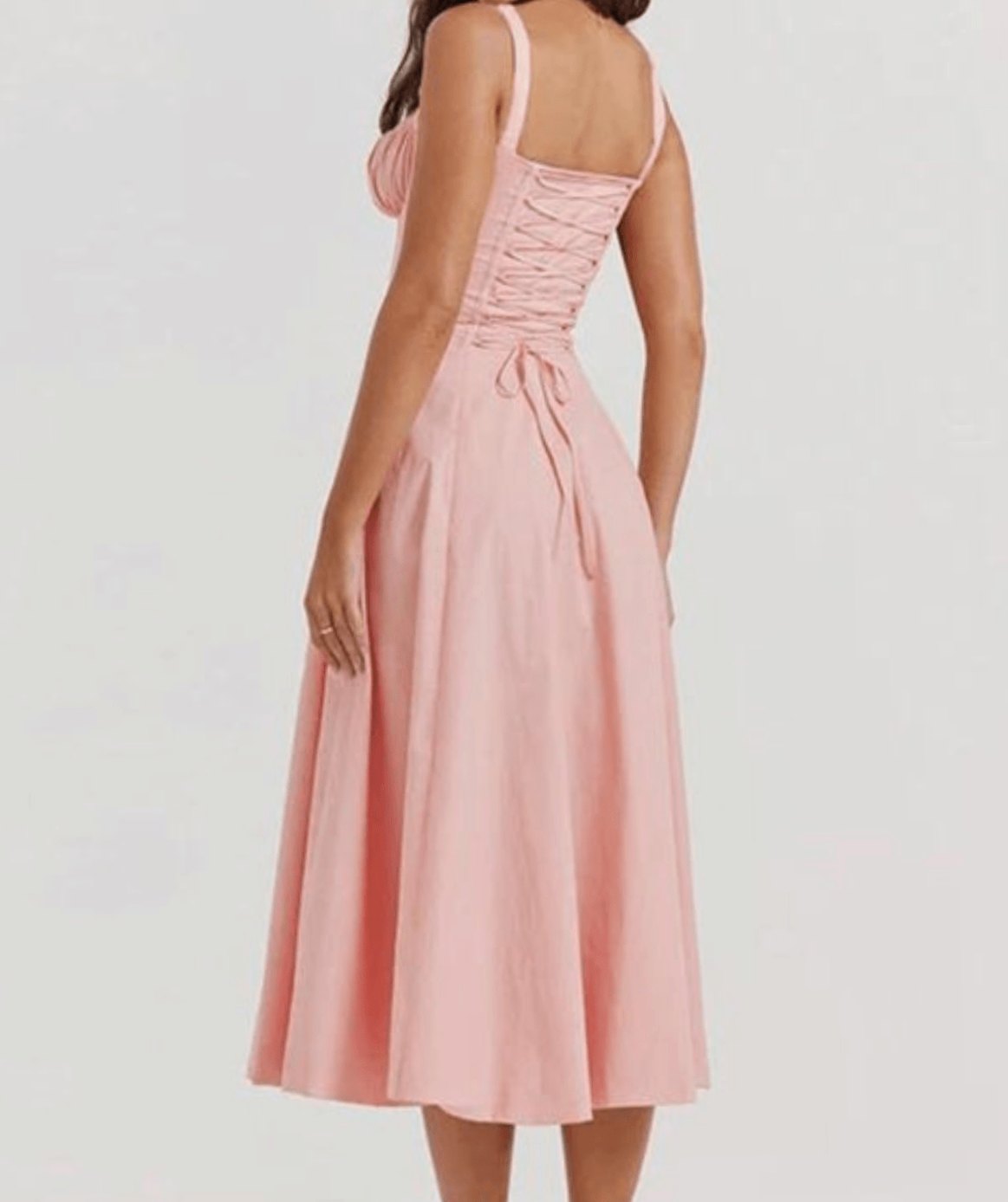 Women's Ruched-Bust Corset Strappy Midi Party Dress