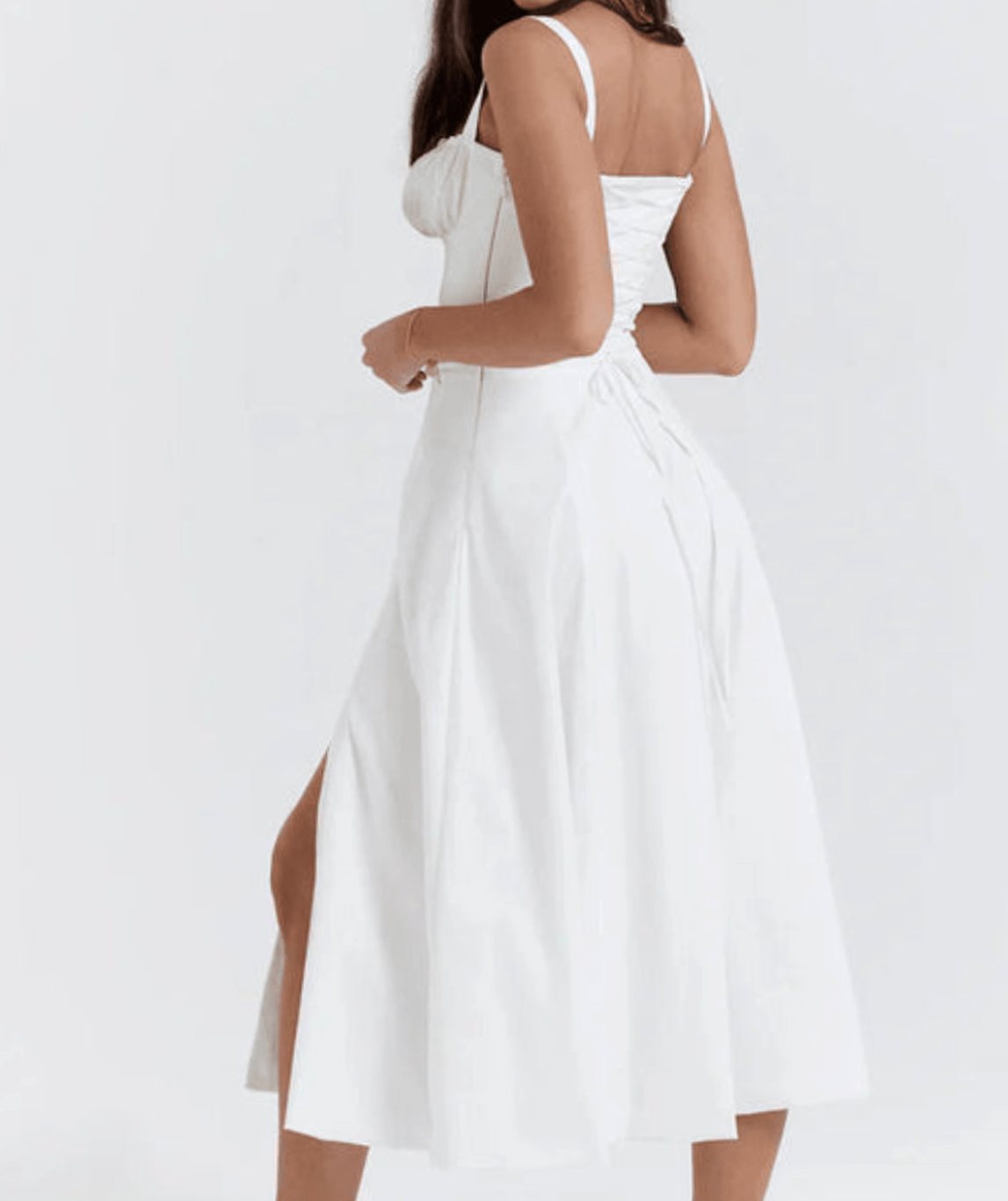Women's Ruched-Bust Corset Strappy Midi Party Dress