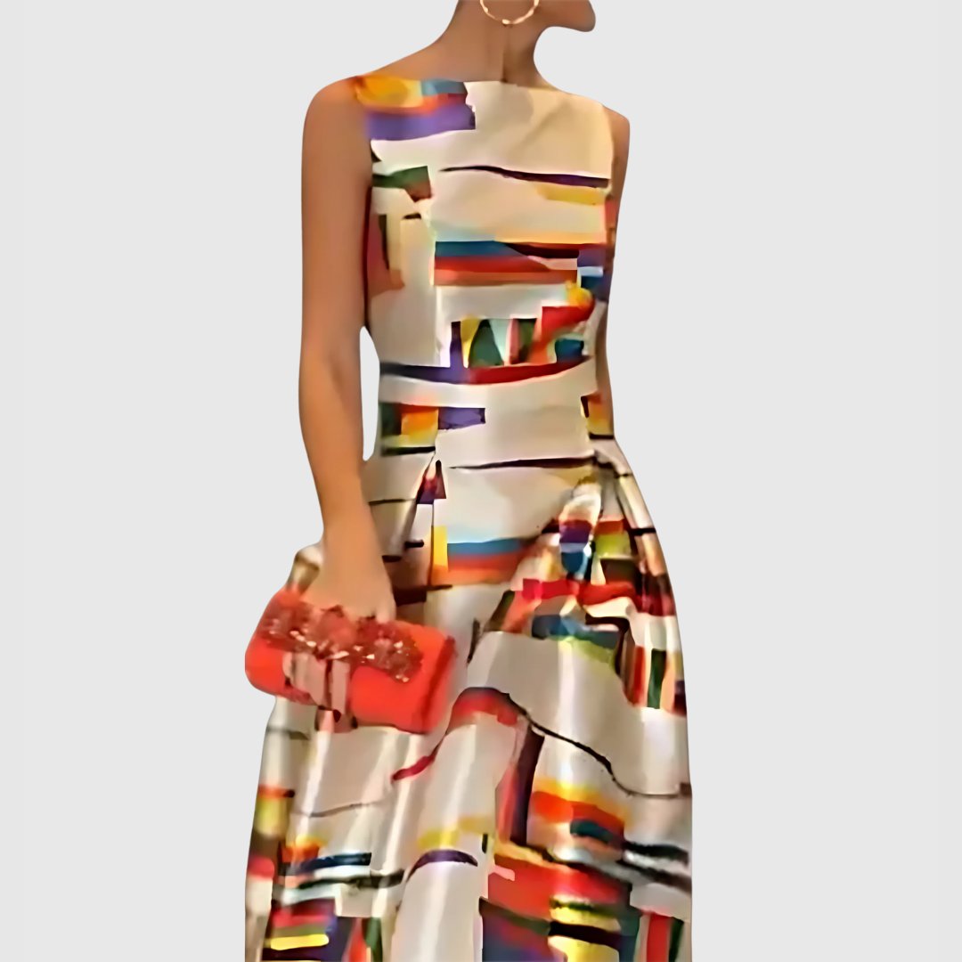 Women's Satin Abstract Colorblock Sleeveless A-Line Maxi Dress