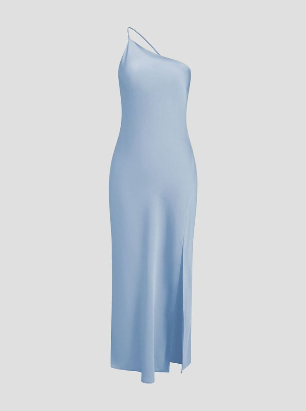 Women's Satin Backless One-Shoulder Midi Dress Side Slit - Blue