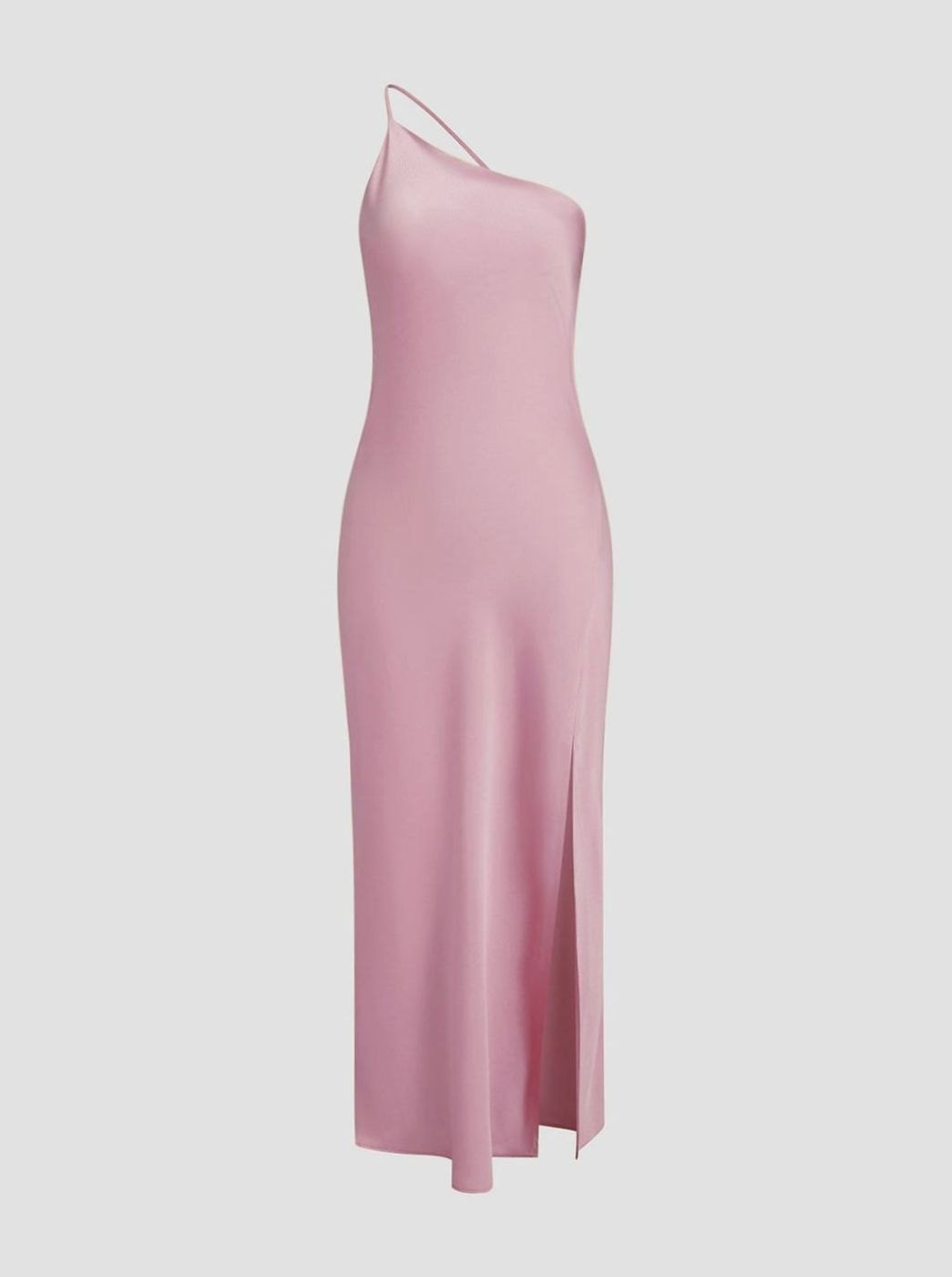 Women's Satin Backless One-Shoulder Midi Dress Side Slit - Pink