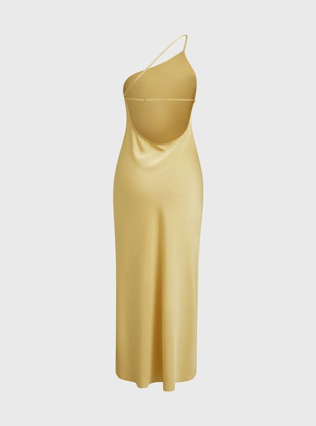 Women's Satin Backless One-Shoulder Midi Dress Side Slit