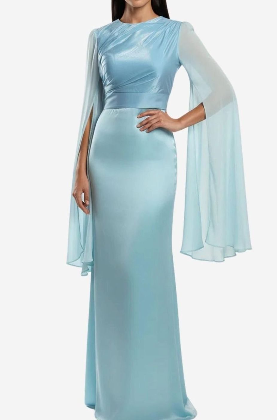 Women's Satin Chiffon Split-Sleeve Formal Maxi Party Dress Gown