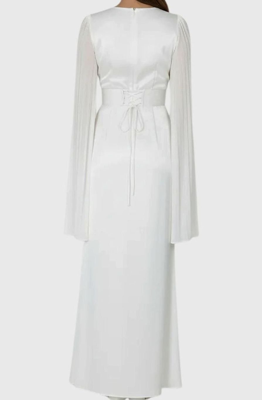Women's Satin Chiffon Split-Sleeve Formal Maxi Party Dress Gown