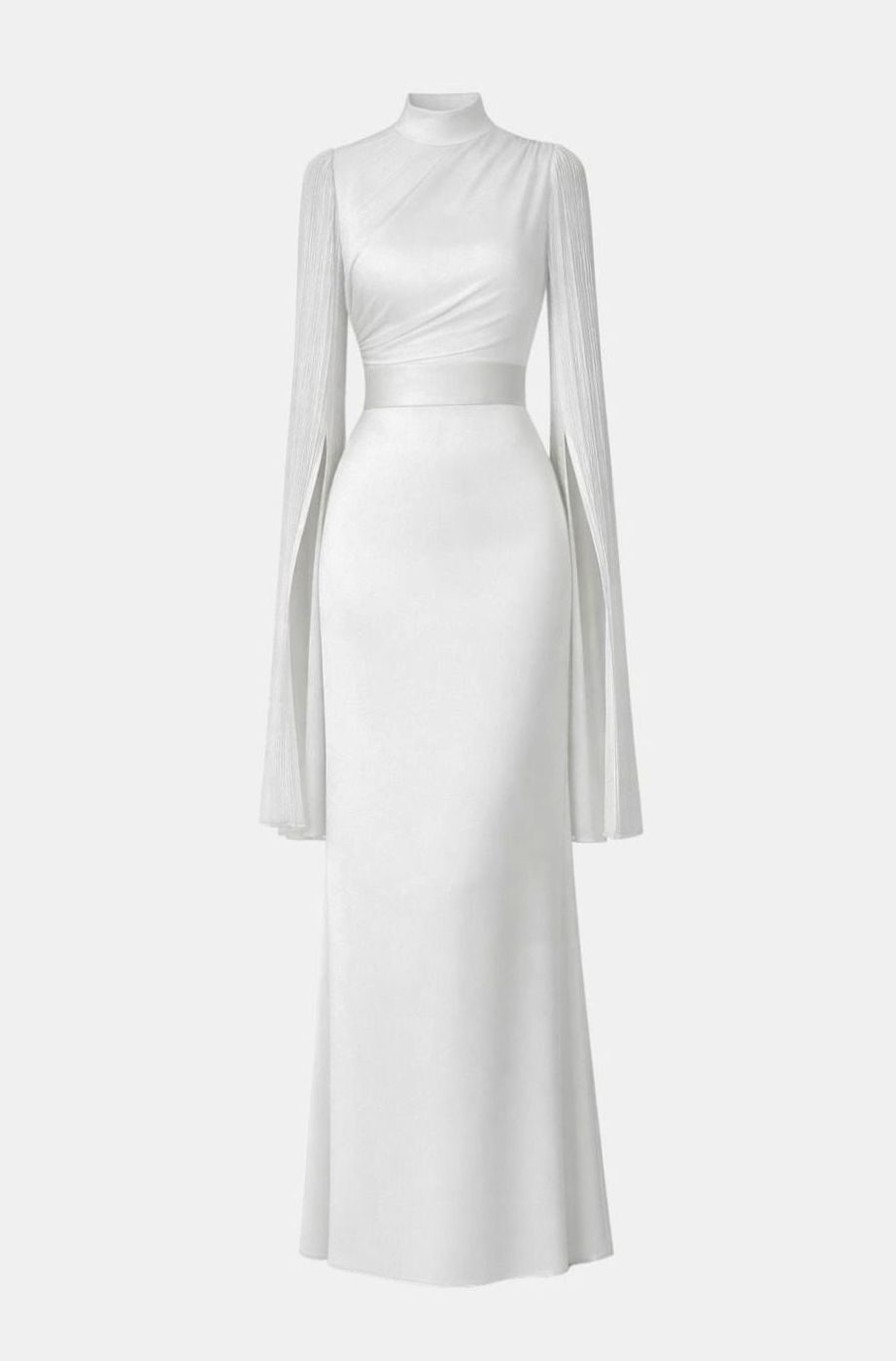 Women's Satin Chiffon Split-Sleeve Formal Maxi Party Dress Gown - White