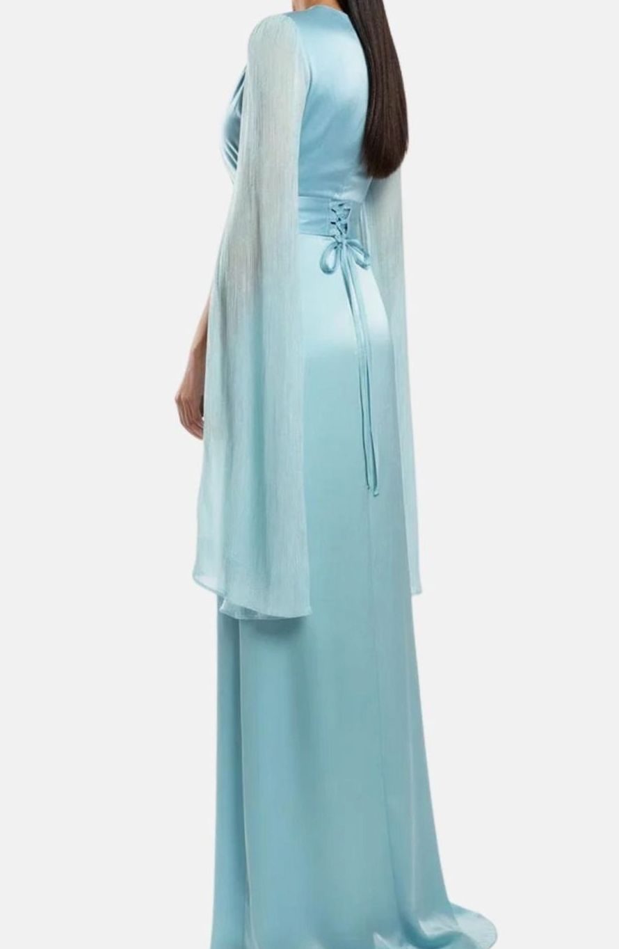 Women's Satin Chiffon Split-Sleeve Formal Maxi Party Dress Gown