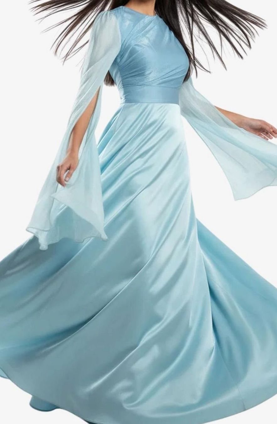Women's Satin Chiffon Split-Sleeve Formal Maxi Party Dress Gown