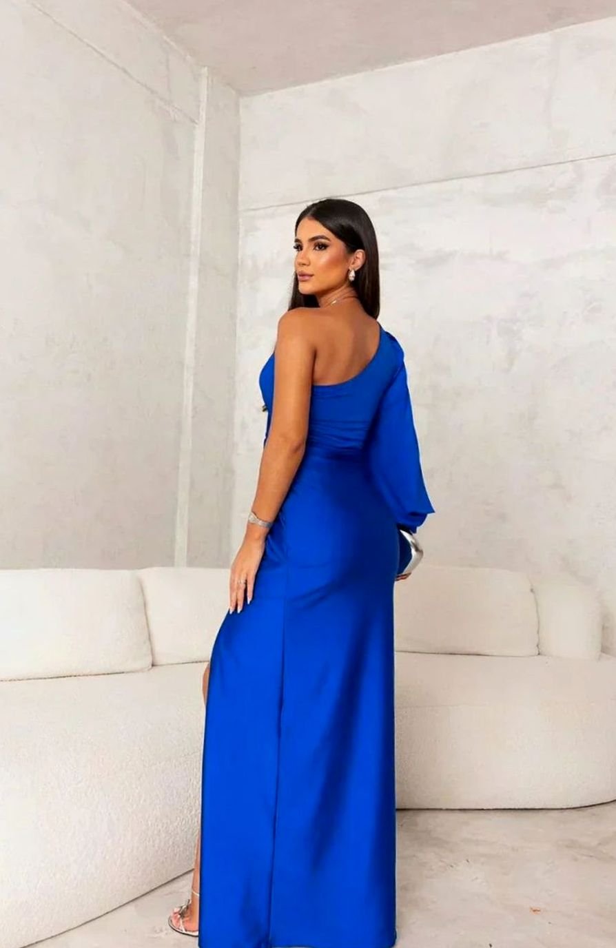 Women's Satin One-Shoulder Twist-Knot Maxi Christmas Party Dress