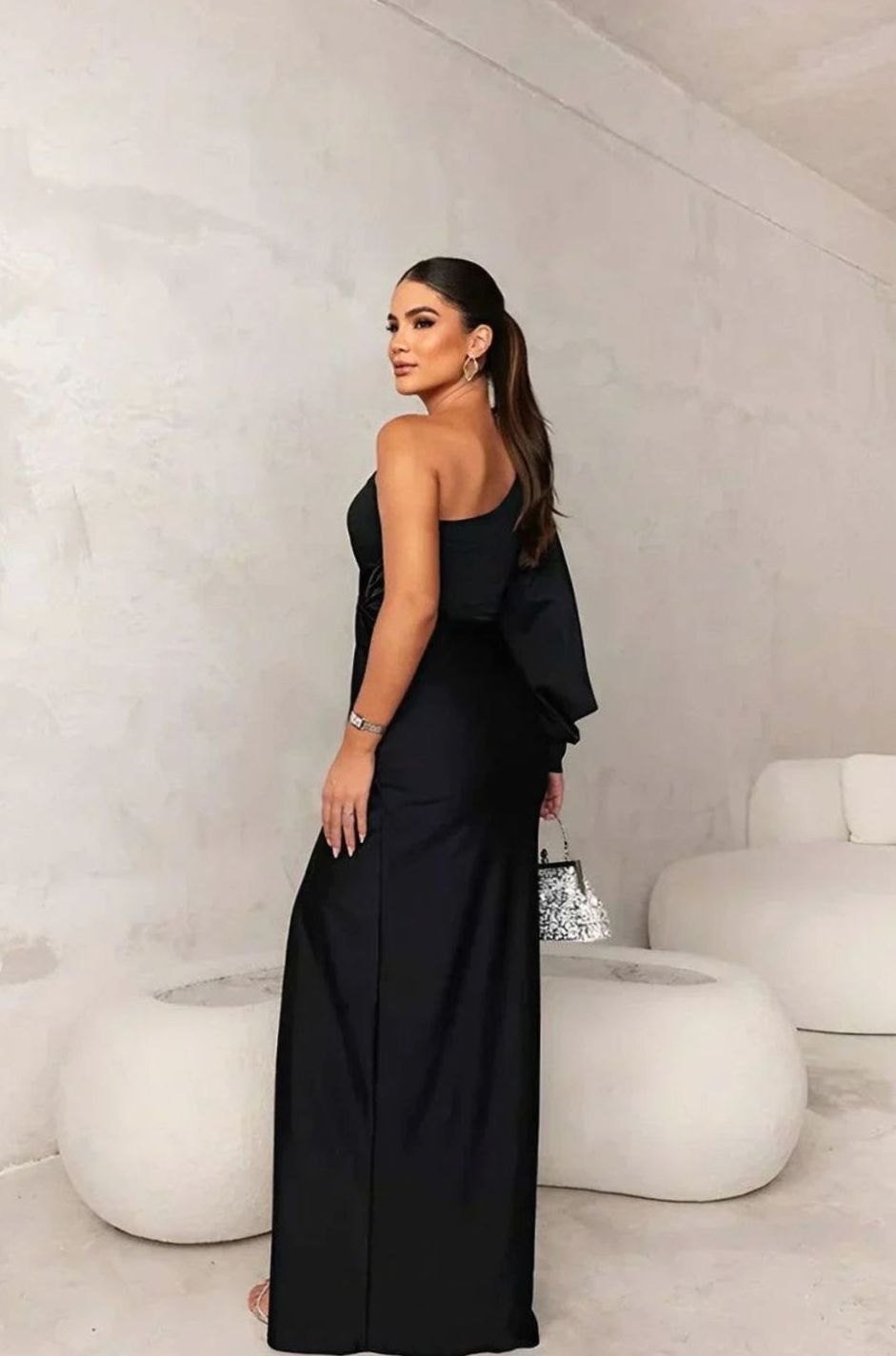 Women's Satin One-Shoulder Twist-Knot Maxi Christmas Party Dress