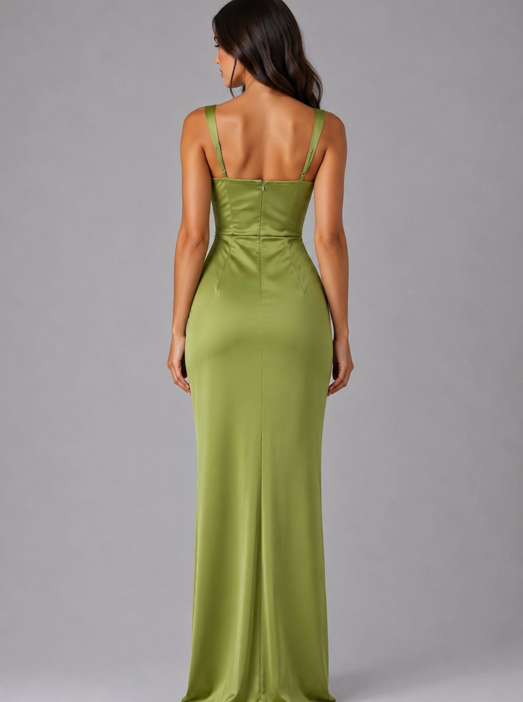 Women's Satin Ruched-Waist Square-Neck Maxi Dress