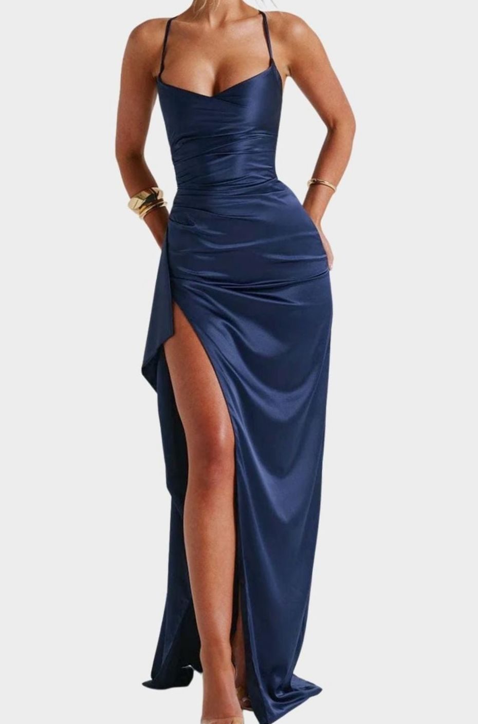 Women's Satin Spaghetti Strap Sweetheart Maxi Party Dress