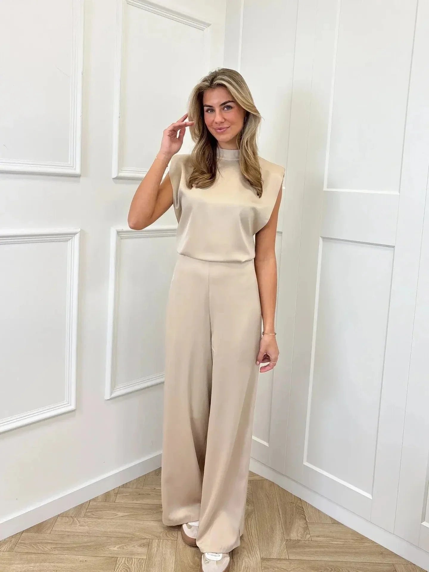 Women's Satin Wide-Leg Sleeveless High-Waist Jumpsuit