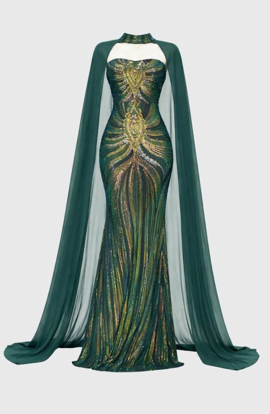 Women's Sequin Cape Mermaid Formal Party Dress - Green