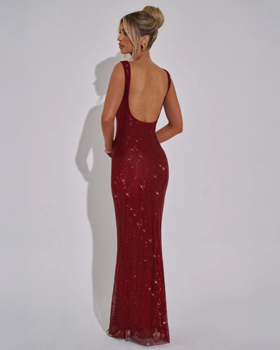 Women's Sequin Embellished Sleeveless Maxi Evening Gown Dress