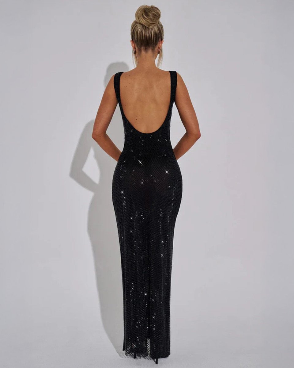 Women's Sequin Embellished Sleeveless Maxi Evening Gown Dress