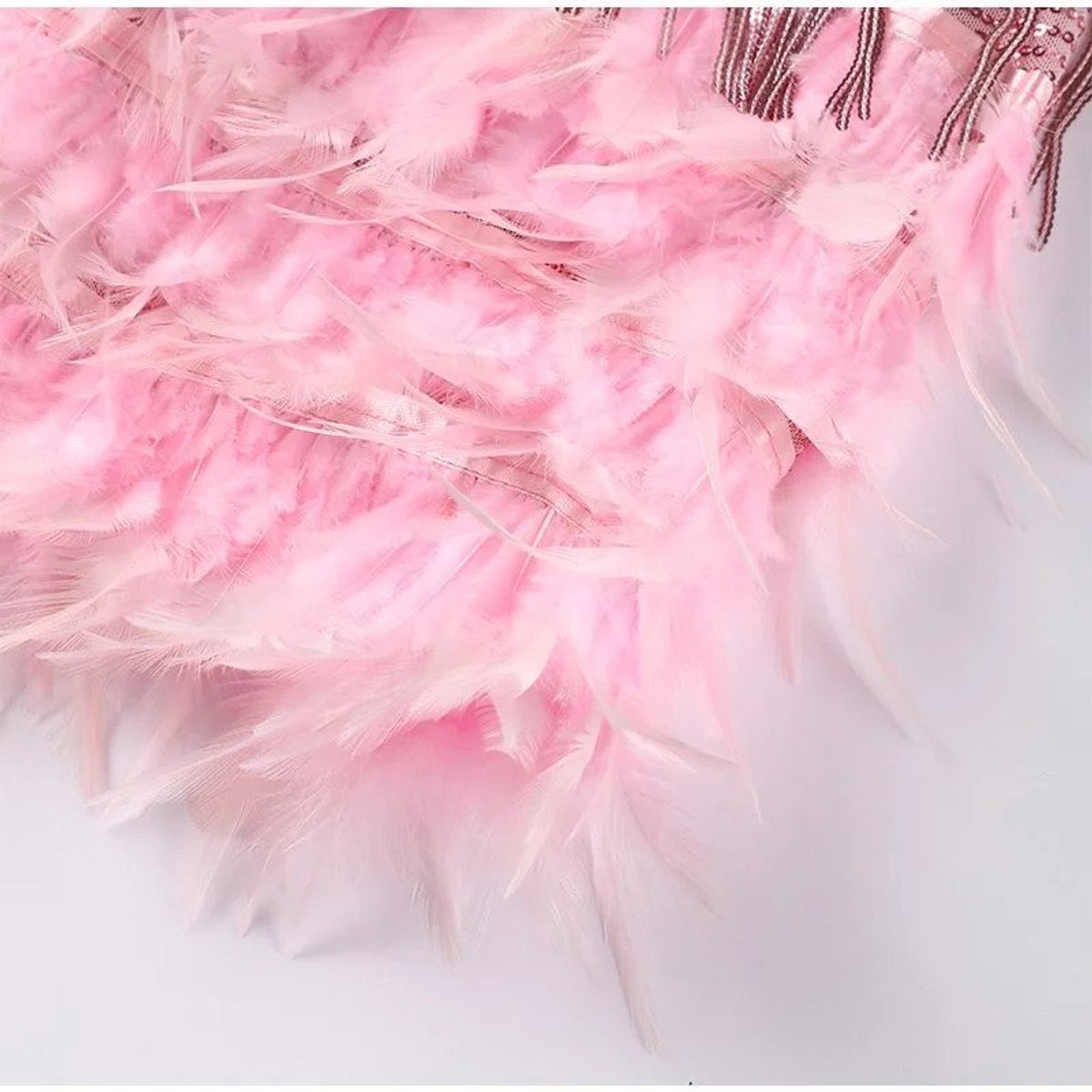 Women's Sequin Fringe Feather-Hem Mini Cocktail Dress