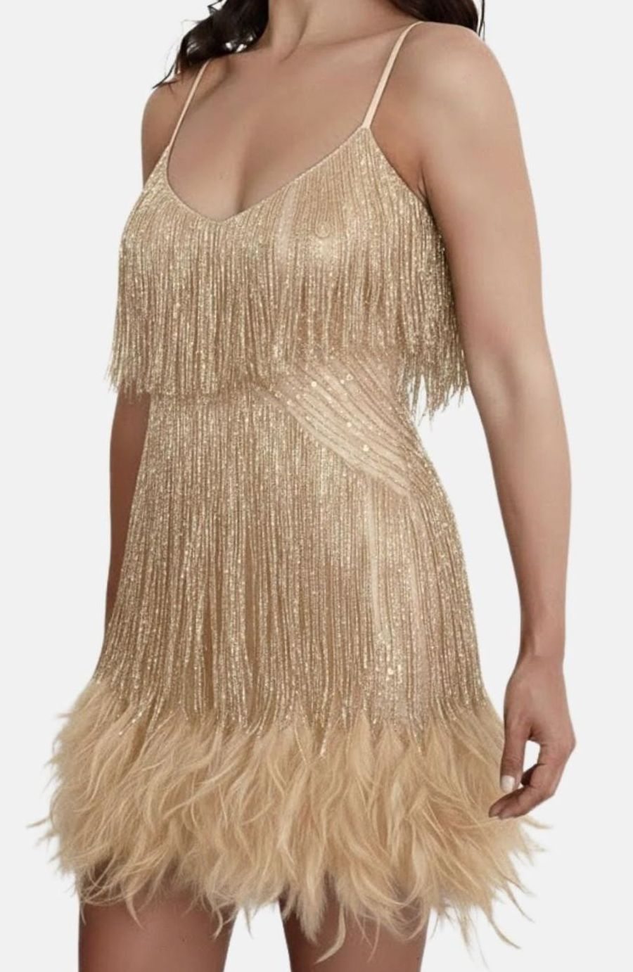 Women's Sequin Fringe Feather-Hem Mini Party Dress