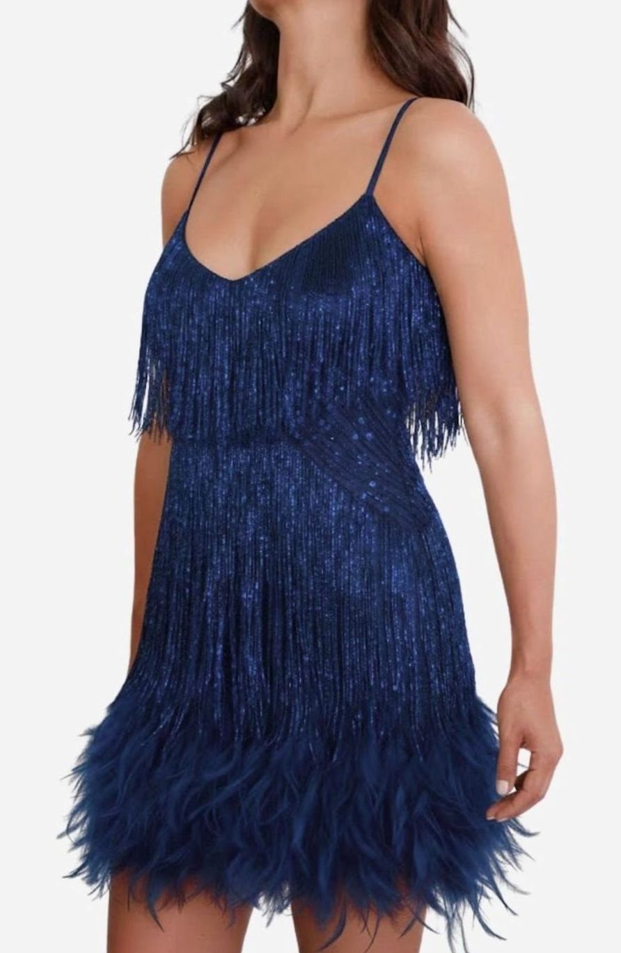 Women's Sequin Fringe Feather-Hem Mini Party Dress
