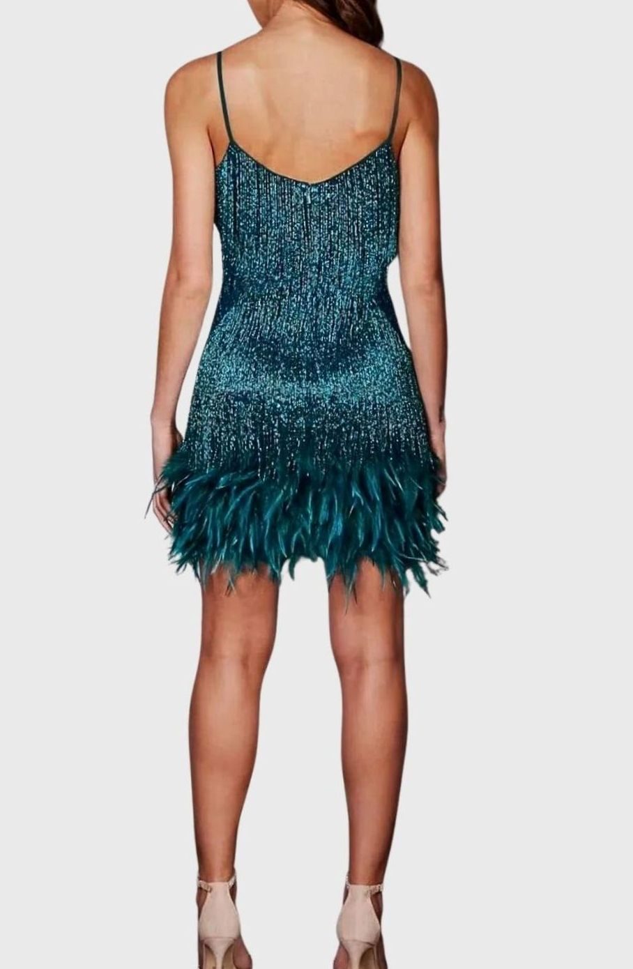 Women's Sequin Fringe Feather-Hem Mini Party Dress