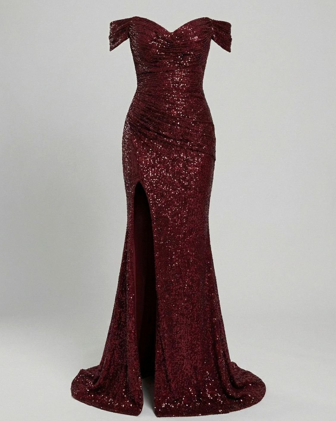 Women's Sequin Off-Shoulder Maxi Christmas Party Dress Thigh Slit