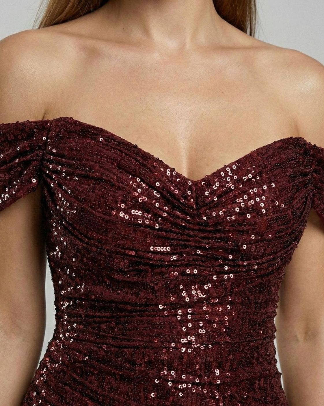 Women's Sequin Off-Shoulder Maxi Christmas Party Dress Thigh Slit