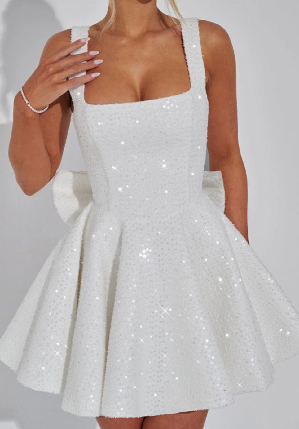 Women's Sequin Square-Neck Flared A-Line Short Party Dress