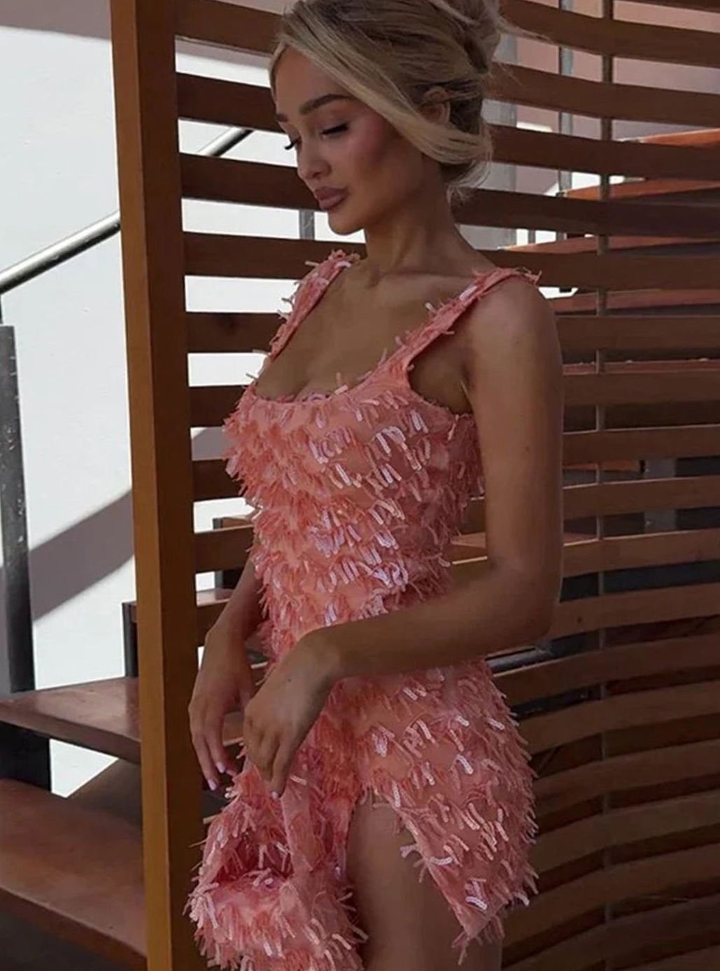 Women's Sequin Tassel Mini Christmas Party Dress Spaghetti Strap