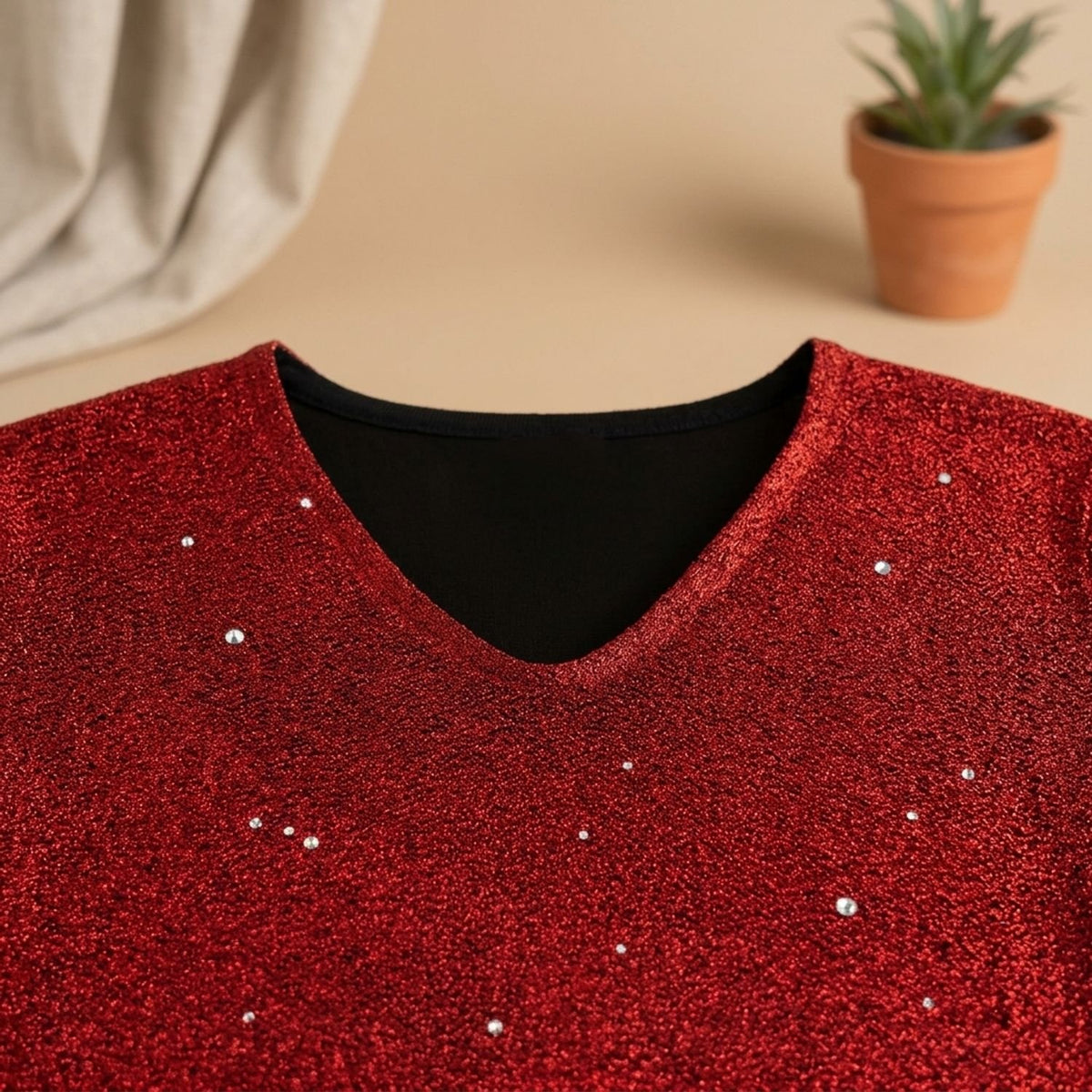 Women's Sequin V-Neck Long-Sleeve Elegant Midi Cocktail Party Dress