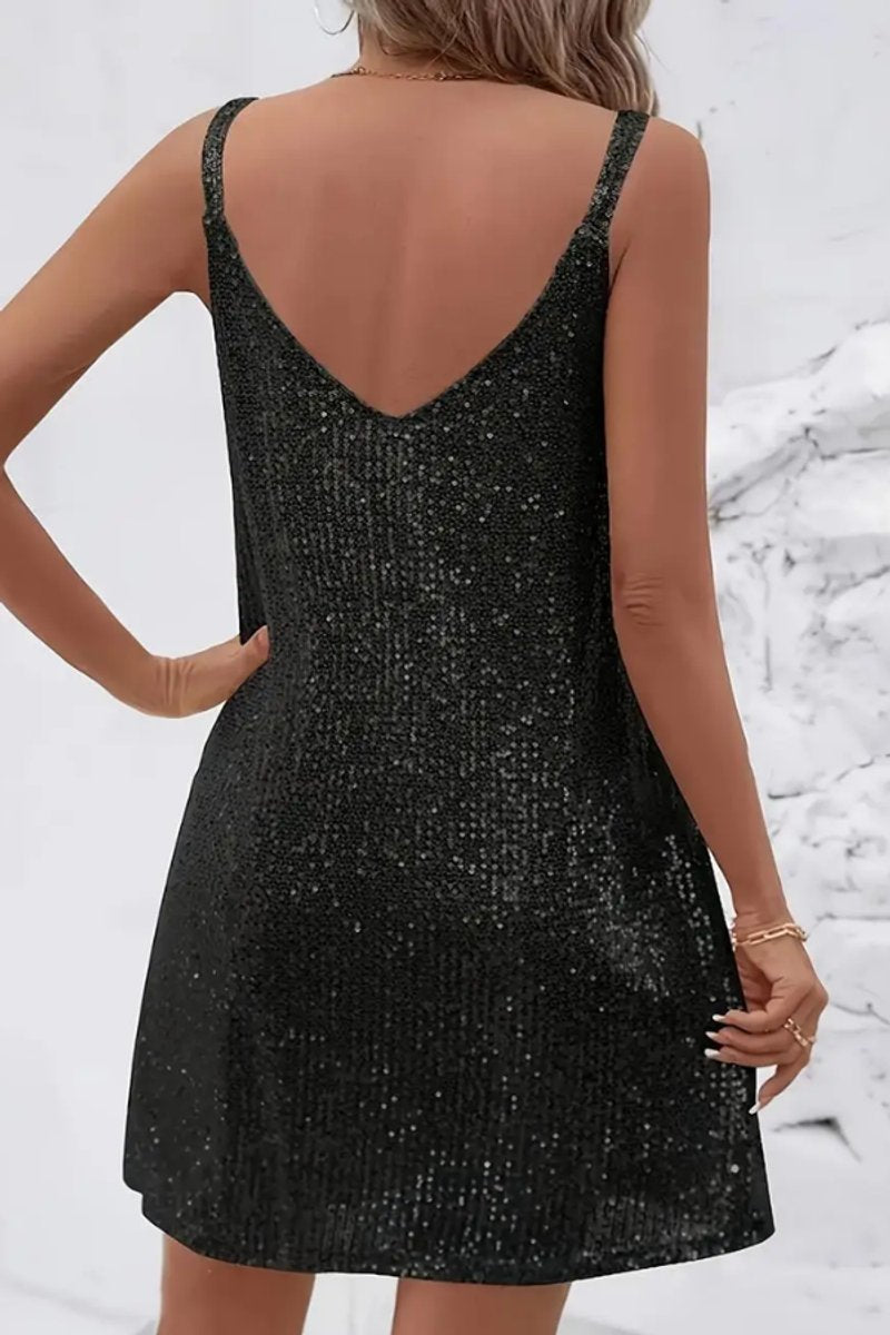 Women's Sequin V-Neck Sleeveless Mini Evening Gown Party Dress