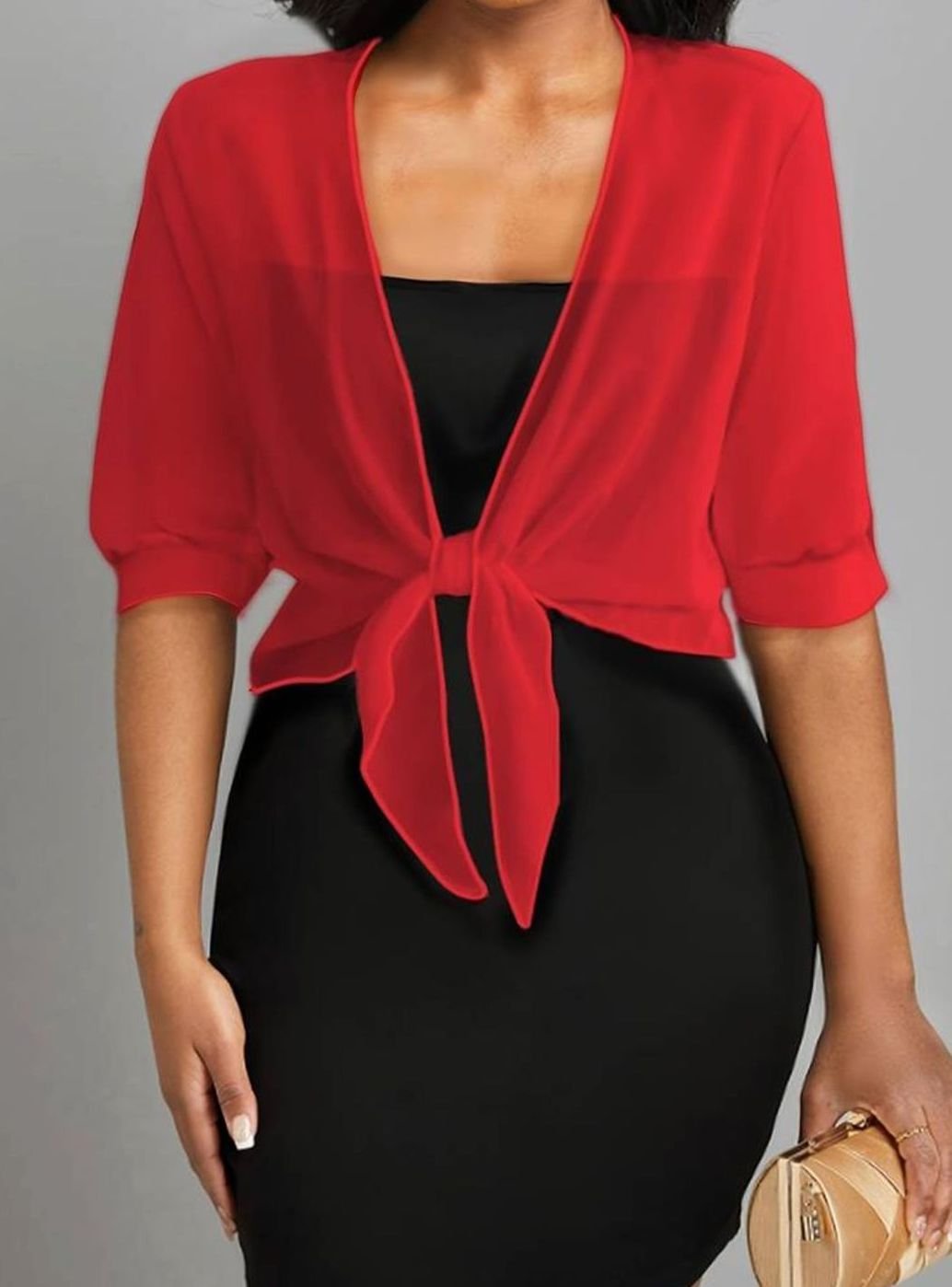 Women's Sheer Chiffon Tie-Front Open Cardigan - Red