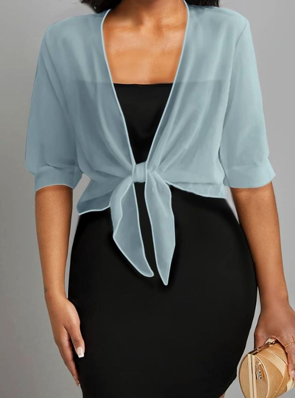 Women's Sheer Chiffon Tie-Front Open Cardigan - Light Blue