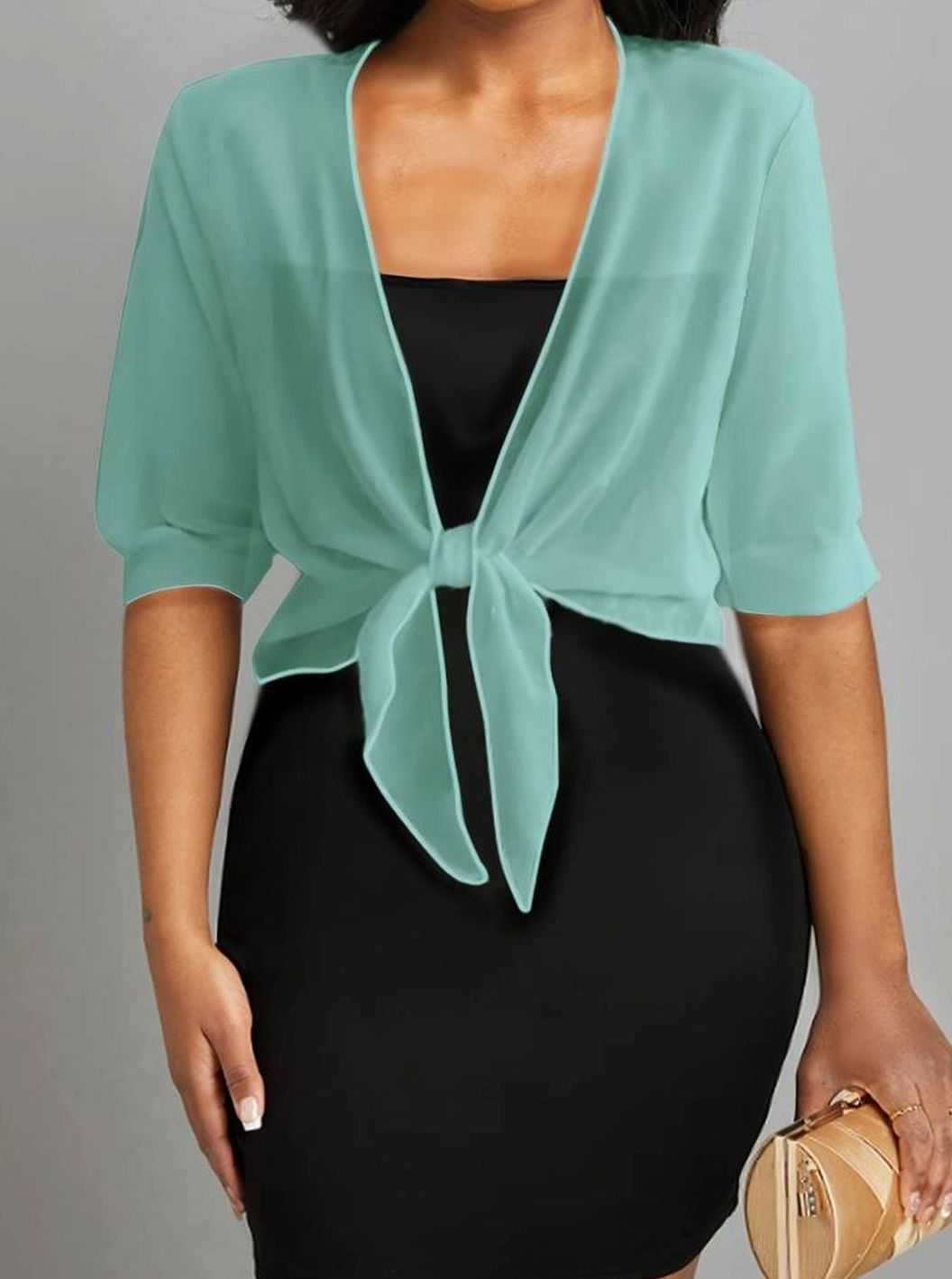 Women's Sheer Chiffon Tie-Front Open Cardigan - Emerald