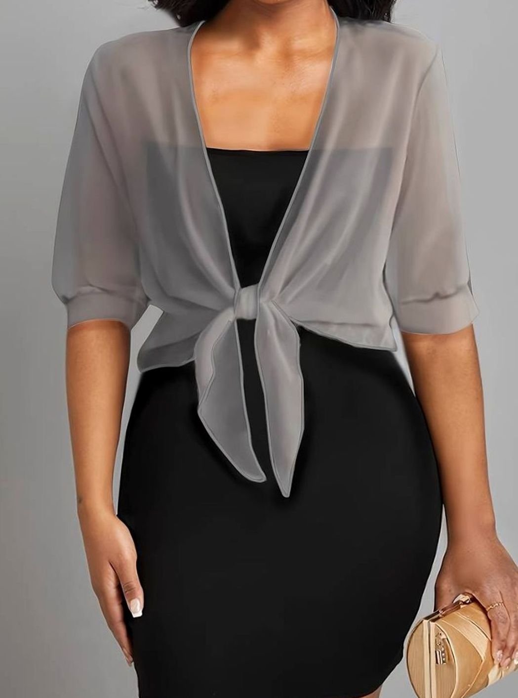 Women's Sheer Chiffon Tie-Front Open Cardigan - Light Grey